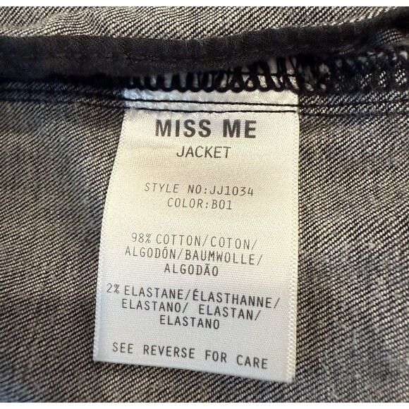 Miss Me Black Denim Jean Trucker Jacket Womens Sherpa Sleeves Size Small - Picture 9 of 11